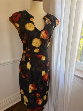 Black Halo Floral Sheath Dress in Black and Yellow